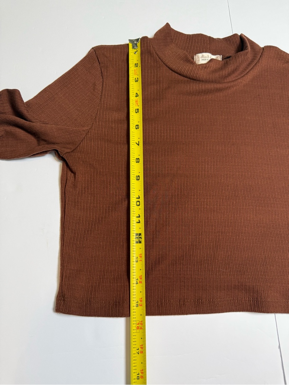 Altar'd State Brown Ribbed Mock Neck Knit Cropped Long Sleeve Top Women’s M - Picture 6 of 7